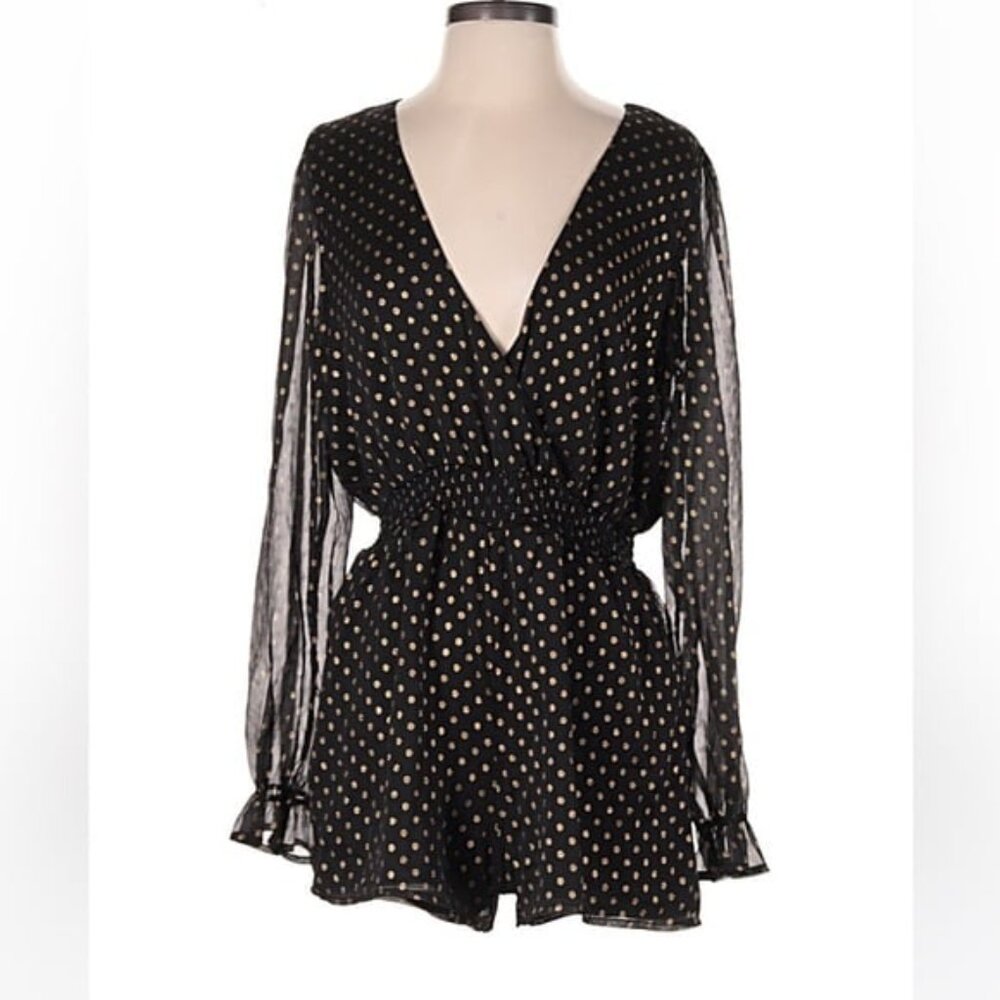 NWT Lulus Evening Gold Dot Chiffon Black Romper - Picture 3 of 6